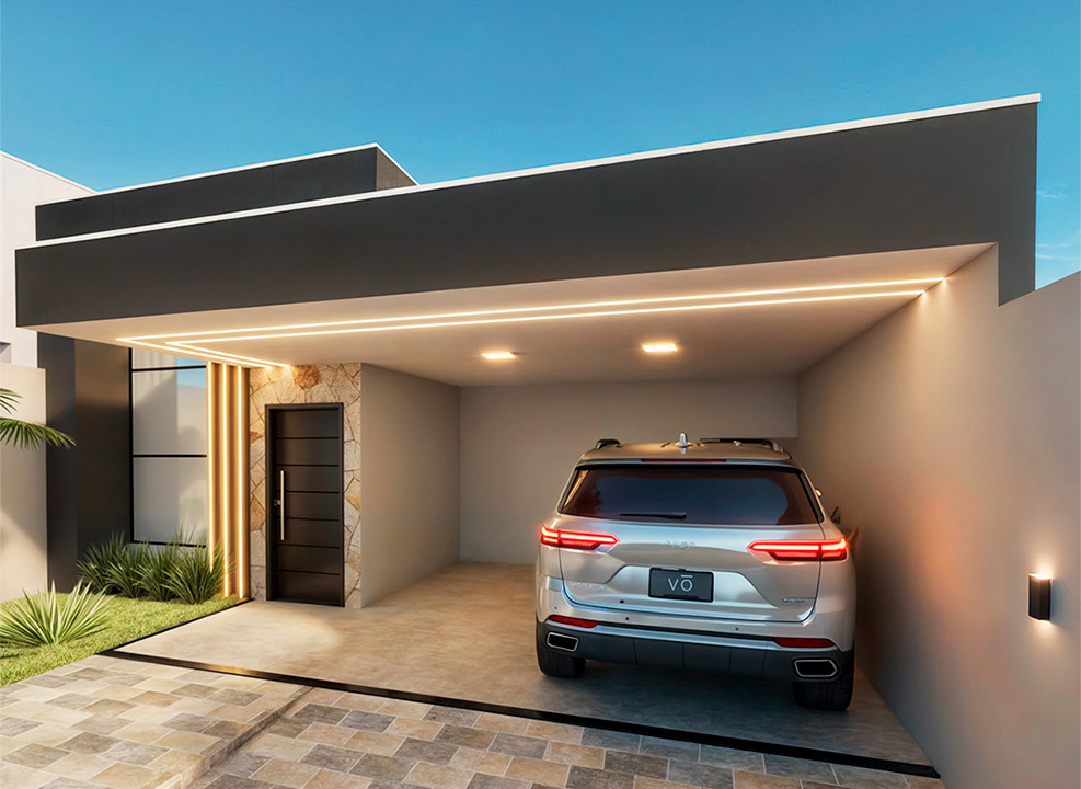 Fachada moderna garagem dupla — Projeto R. Salvi