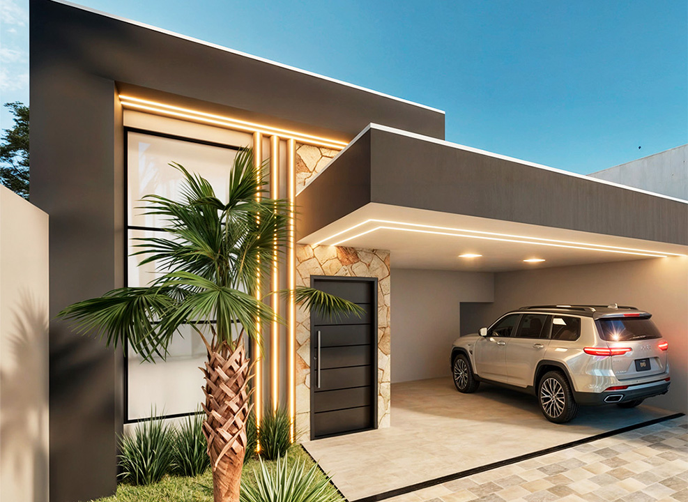 Fachada com revestimento em pedra — Projeto R. Salvi