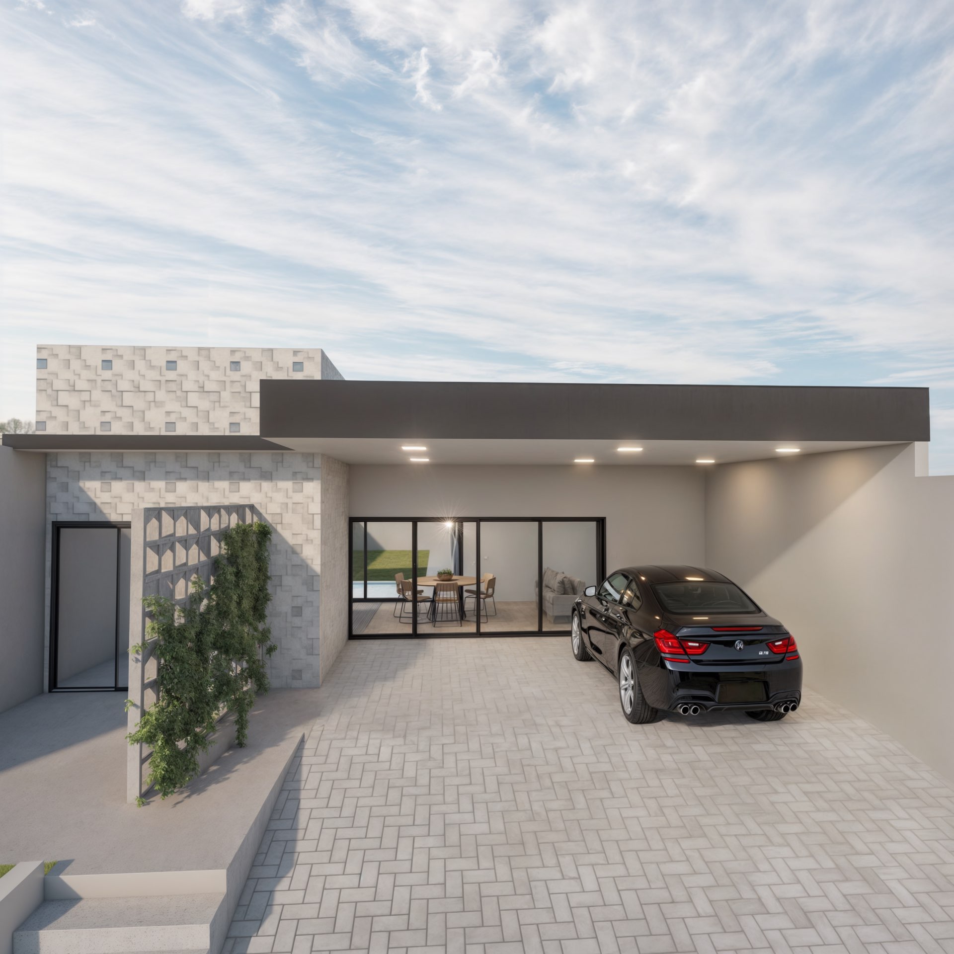 Fachada com garagem coberta — Render 3D R. Salvi