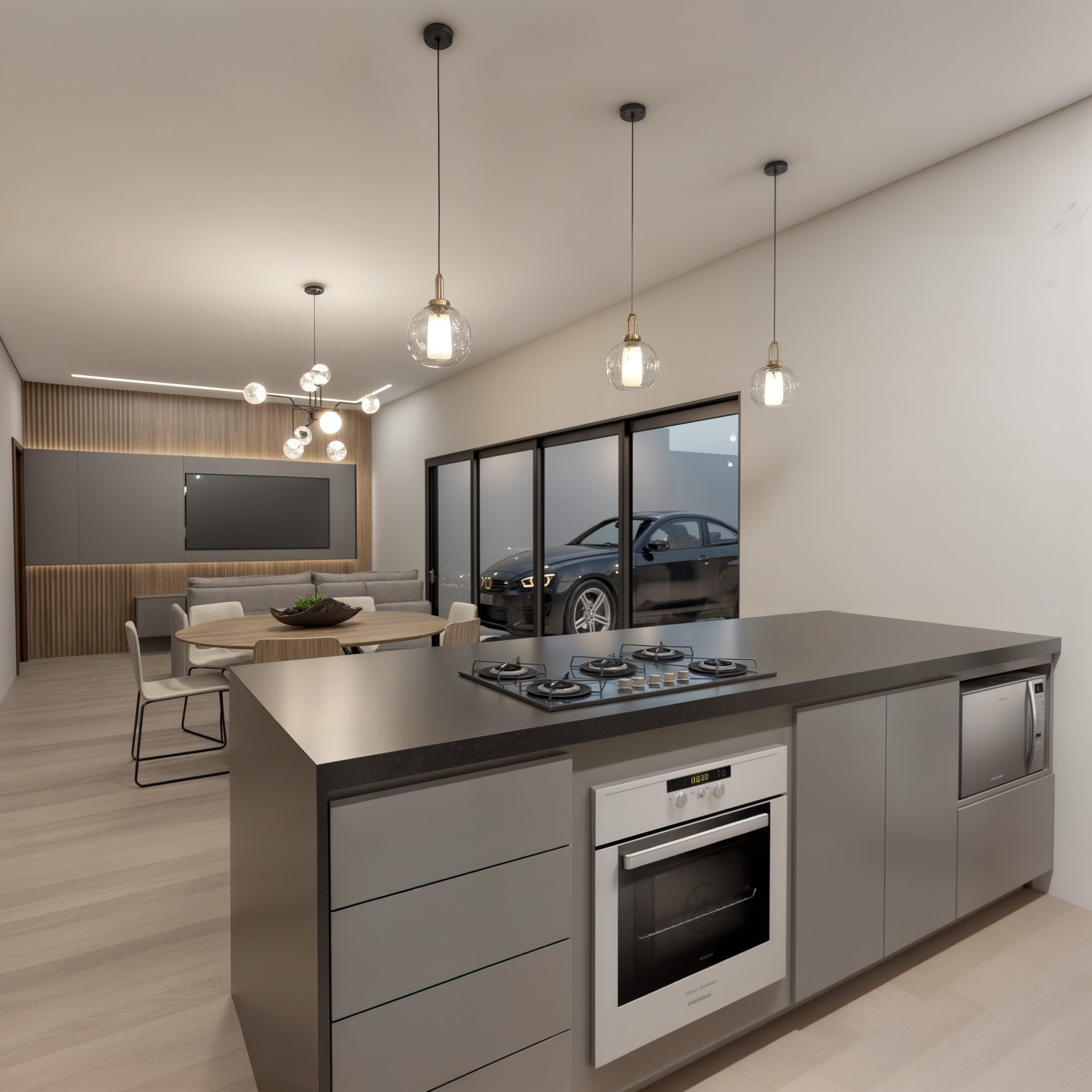 Cozinha planejada com ilha — Render 3D R. Salvi